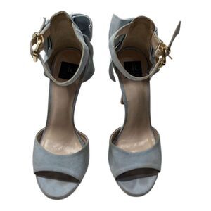 ISLO Isabella Lorusso Back Bow Open Toe Light Blue Suede Heels Size EU 37